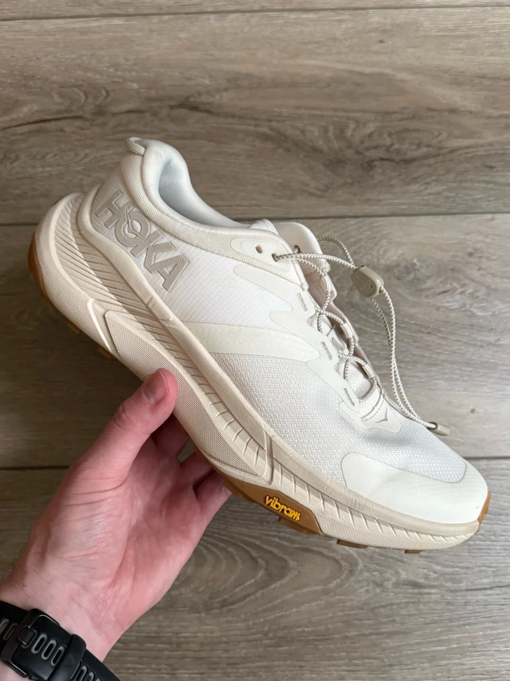 Hoka Transport Eggnog Womens 8.5 Walking Hiking Shoe Cordura Vibram 1123154 EEGG